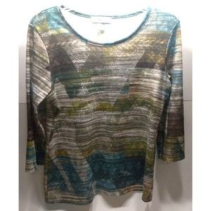 Christopher & Banks Women 3/4 Sleeve Size Small T Shirt Earth Tones Boho Bling